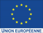 Logo européen, rectangulaire bleu avec un cerlce centré composé de 12 étoiles jaunes et la mention "Union européenne"